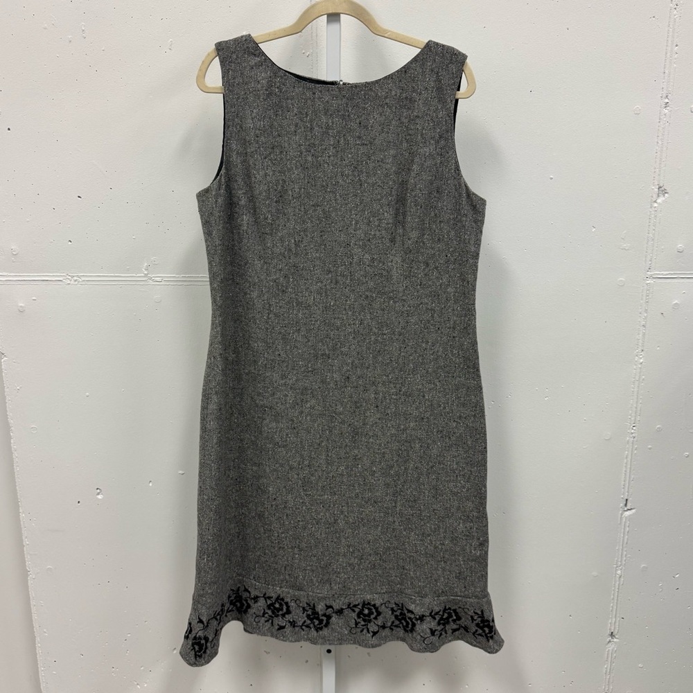 Vintage Ann Taylor‎ Loft Classic Embroidered Shift Sleeveless Midi Dress Gray 16